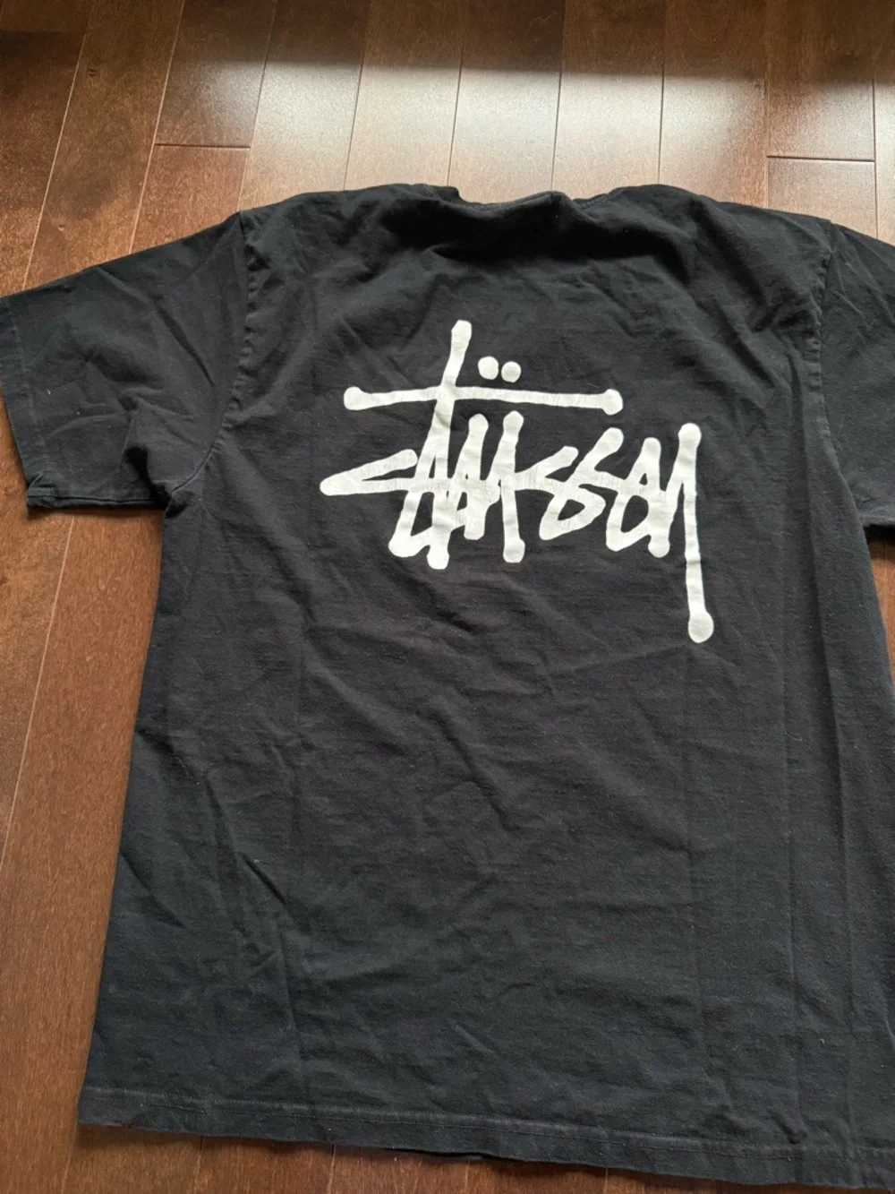 Stussy Black Basic Double Sided Graphic Spell Out Logo Shirt Size M/L y2k - Picture 2 of 4